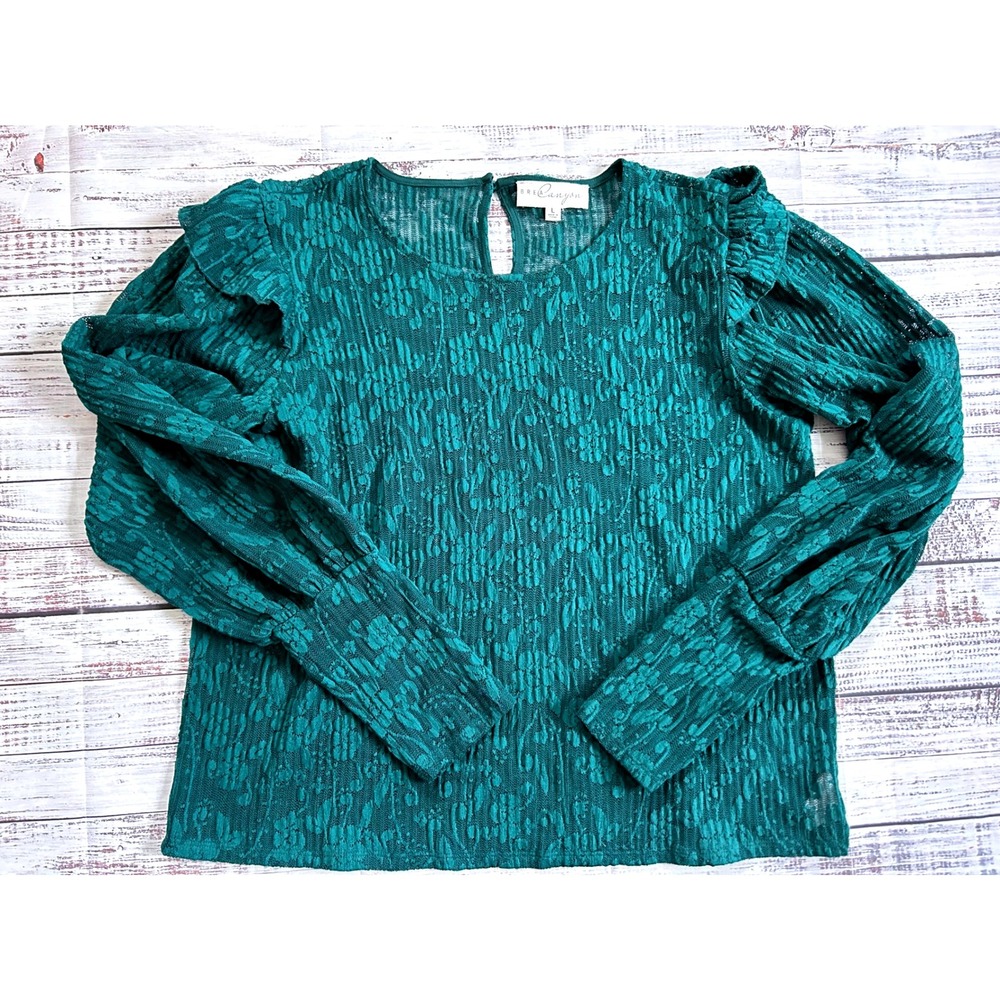 Bree Canyon Teal Lace Floral Puff Sleeve Blouse Women's Top Lrg‎
